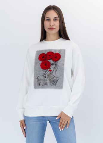 Белый свитшот Nora Kvittin однотонный нашивки, аппликация, вышивка (301079918)