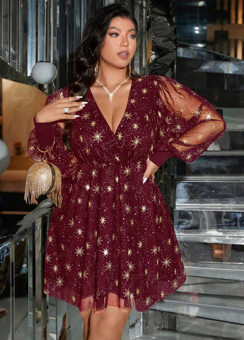 Бордова коктейльна сукня кльош SHEIN зірки