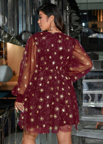 Бордова коктейльна сукня кльош SHEIN зірки