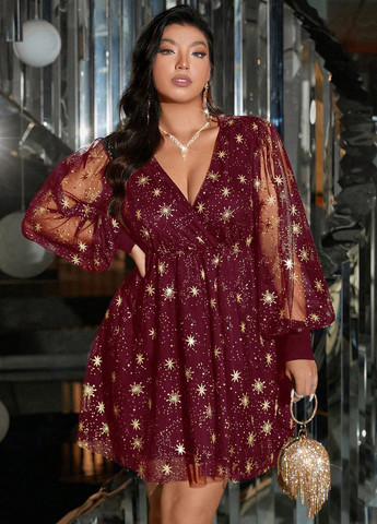 Бордова коктейльна сукня кльош SHEIN зірки