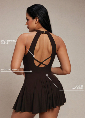 Темно-коричневый летний купальник (платье, трусики) купальник-платье SHEIN