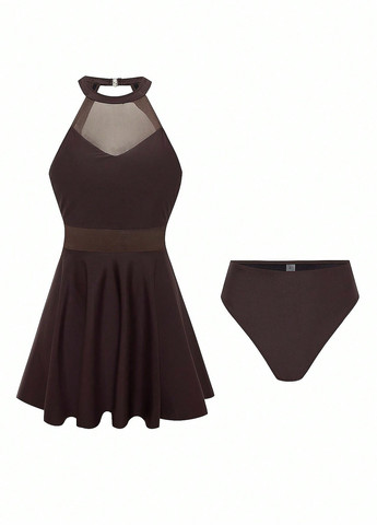 Темно-коричневый летний купальник (платье, трусики) купальник-платье SHEIN
