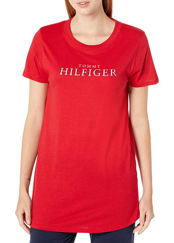 Красное домашнее платье платье-футболка Tommy Hilfiger с логотипом