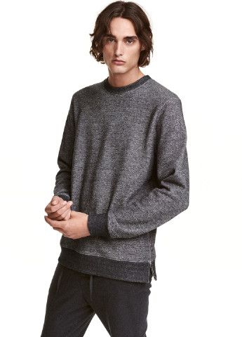 H&M свитшот меланж темно-серый кэжуал хлопок