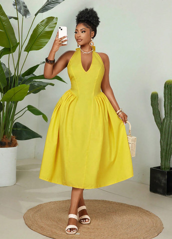 Жовтий кежуал сукня а-силует SHEIN однотонна