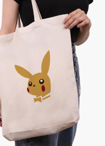 Еко сумка шоппер біла Пікачу (Pikachu) (9227-2076-WTD) Еко сумка шоппер біла 41*39*8 см MobiPrint (215977428)