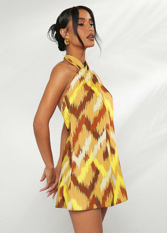 Жовтий кежуал сукня з відкритою спиною SHEIN з абстрактним візерунком