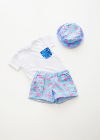 Комбинированный летний комплект (футболка, шорты, панама) Little Bunny