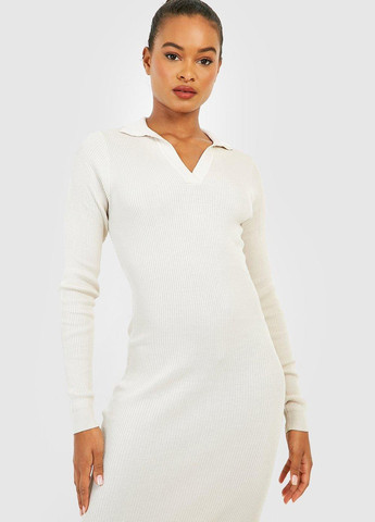 Светло-бежевое кэжуал платье силуэтная Boohoo однотонное