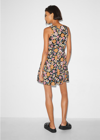 Чорна кежуал сукня кльош C&A з квітковим принтом