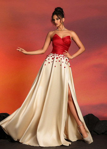 Комбінована святковий, вечірня сукня кльош SHEIN колор блок