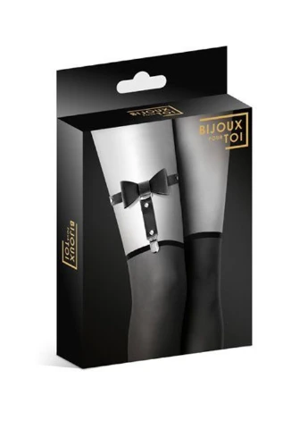Гартер на ногу - WITH BOW Black, сексуальная подвязка с бантиком, экокожа Bijoux Pour Toi (255247583)