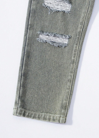 Серо-зеленые демисезонные регюлар фит, прямые джинсы SHEIN