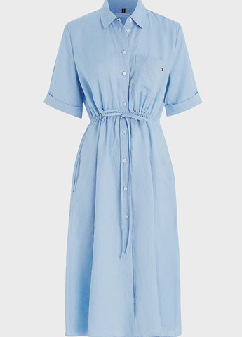 Голубое кэжуал платье рубашка, клеш Tommy Hilfiger с логотипом