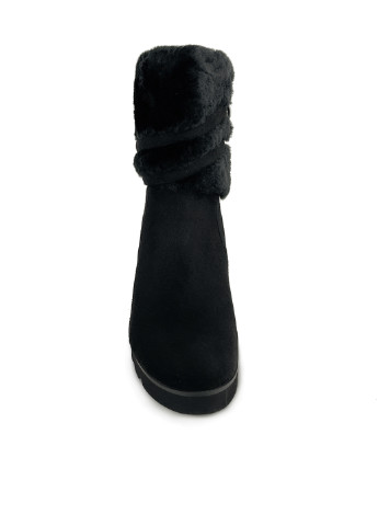 Черные зимняя ботильоны черные женские зимние эко замша на каблуке Fashion