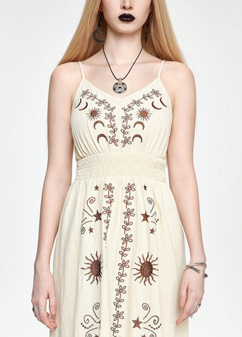 Айвори кэжуал платье в стиле ампир SHEIN с рисунком