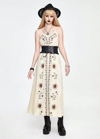 Айвори кэжуал платье в стиле ампир SHEIN с рисунком