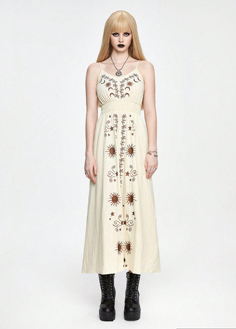 Айвори кэжуал платье в стиле ампир SHEIN с рисунком