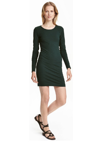 Темно-зеленое кэжуал платье H&M меланжевое