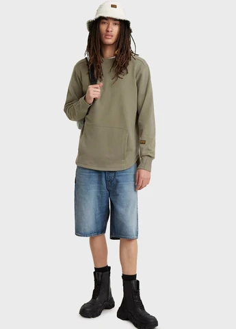 Хаки свитшот G-Star Raw однотонный нашивки (315060214)