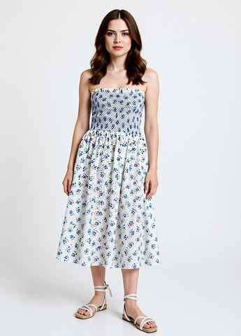 Білий кежуал сукня кльош, з відкритими плечима Reserved з квітковим принтом