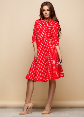Червона кежуал плаття, сукня з довгим рукавом Charm Collection в горошок