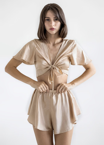 Бежевая всесезон пижама (топ, шорты) топ + шорты Kari Shop Atelier