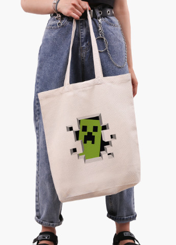 Эко сумка шоппер белая Майнкрафт (Minecraft) (9227-1709-WTD) экосумка шопер 41*39*8 см MobiPrint (216642260)