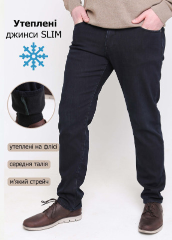 Темно-синие зимние слим джинсы утепленные мужские слим темно-синие на флисе Slim ARCHILES