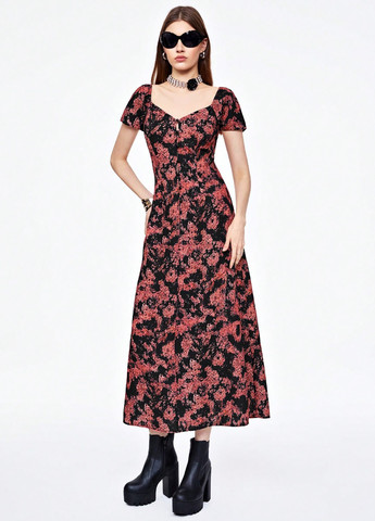 Черное кэжуал платье SHEIN с цветочным принтом