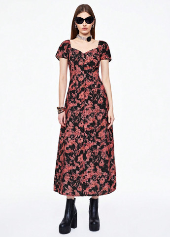 Черное кэжуал платье SHEIN с цветочным принтом