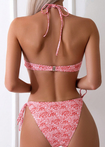 Розовый летний купальник (лиф, трусики) бандо, раздельный SHEIN