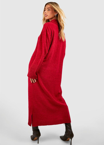 Темно-красное кэжуал платье Boohoo однотонное