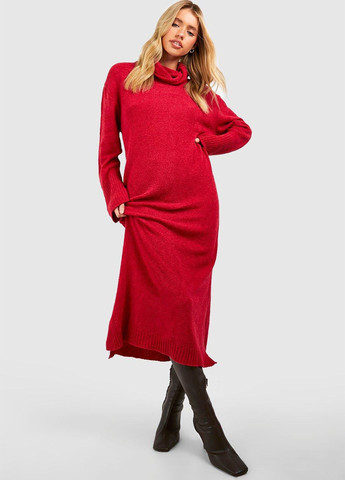 Темно-красное кэжуал платье Boohoo однотонное