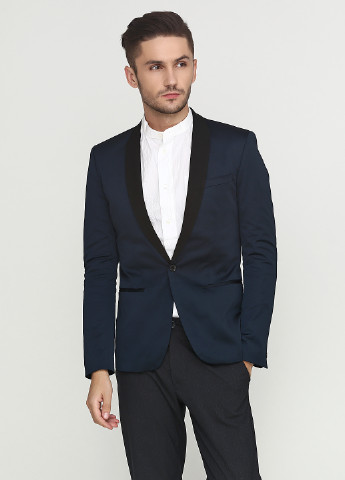 Пиджак H&M с длинным рукавом однотонный синий кэжуал
