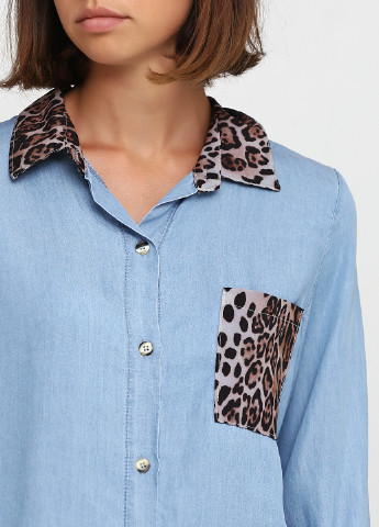 Голубой кэжуал рубашка с анималистичным узором Italy Moda