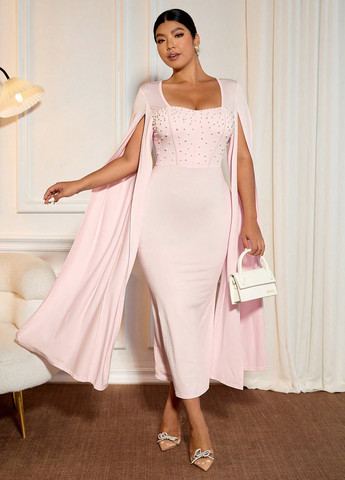 Світло-рожева вечірня сукня годе, сукня-кейп SHEIN однотонна