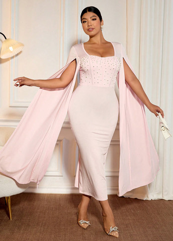 Світло-рожева вечірня сукня годе, сукня-кейп SHEIN однотонна