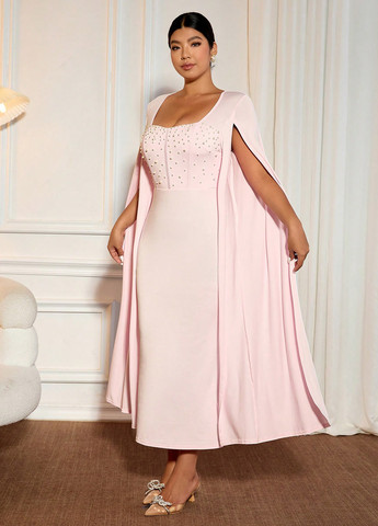 Світло-рожева вечірня сукня годе, сукня-кейп SHEIN однотонна