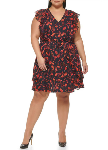 Черное кэжуал платье а-силуэт Tommy Hilfiger с цветочным принтом