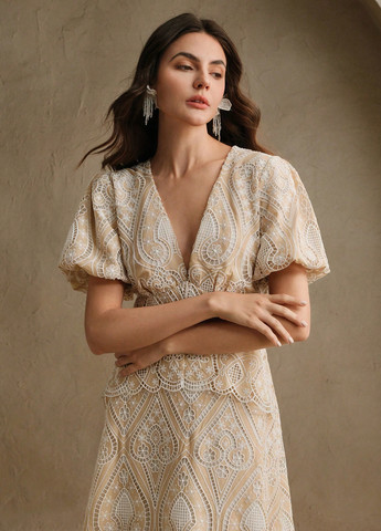 Бежева святковий сукня кльош, а-силует SHEIN однотонна