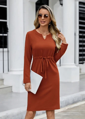 Коричневое кэжуал платье футляр SHEIN однотонное