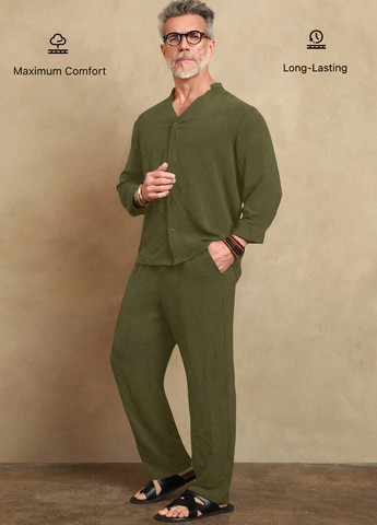 Зелений демісезонний костюм (сорочка, штани) брючний, з сорочкою SHEIN