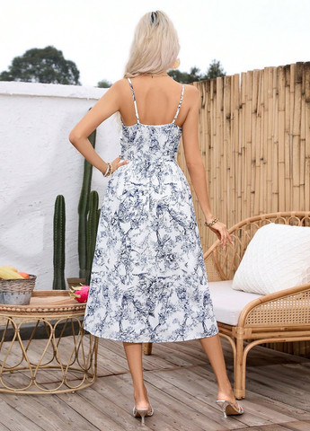 Белое кэжуал платье а-силуэт SHEIN с цветочным принтом