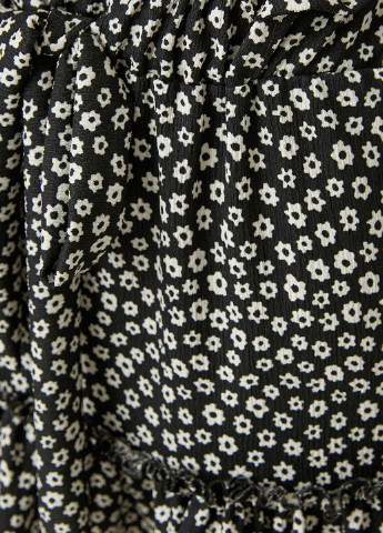 Черно-белая кэжуал цветочной расцветки юбка KOTON а-силуэта (трапеция)