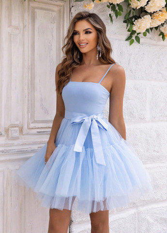 Світло-блакитна святковий, коктейльна, вечірня сукня пачка SHEIN однотонна