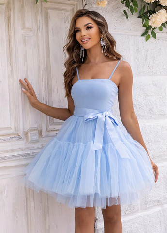 Світло-блакитна святковий, коктейльна, вечірня сукня пачка SHEIN однотонна