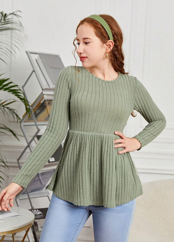 Оливковый демисезонный кэжуал лонгслив SHEIN однотонный