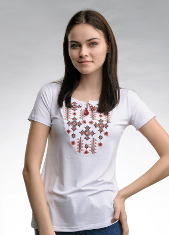 Женская вышитая футболка Звездное сияние белая с красным Melanika (250206173)