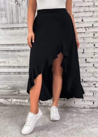 Черная кэжуал однотонная юбка SHEIN клешированная